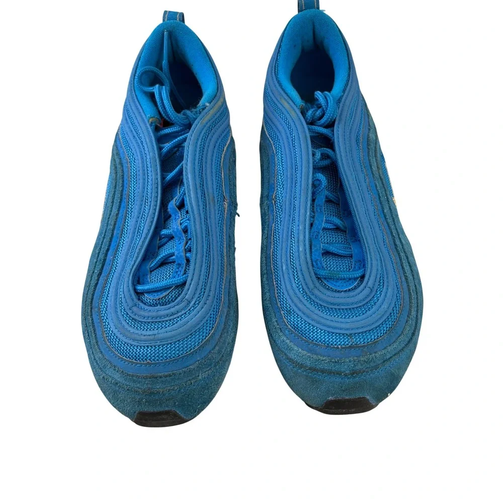 Nike Air Max 97 Blue Suede Mesh Sneakers Gold Swoosh CI3708-400 Mens 8